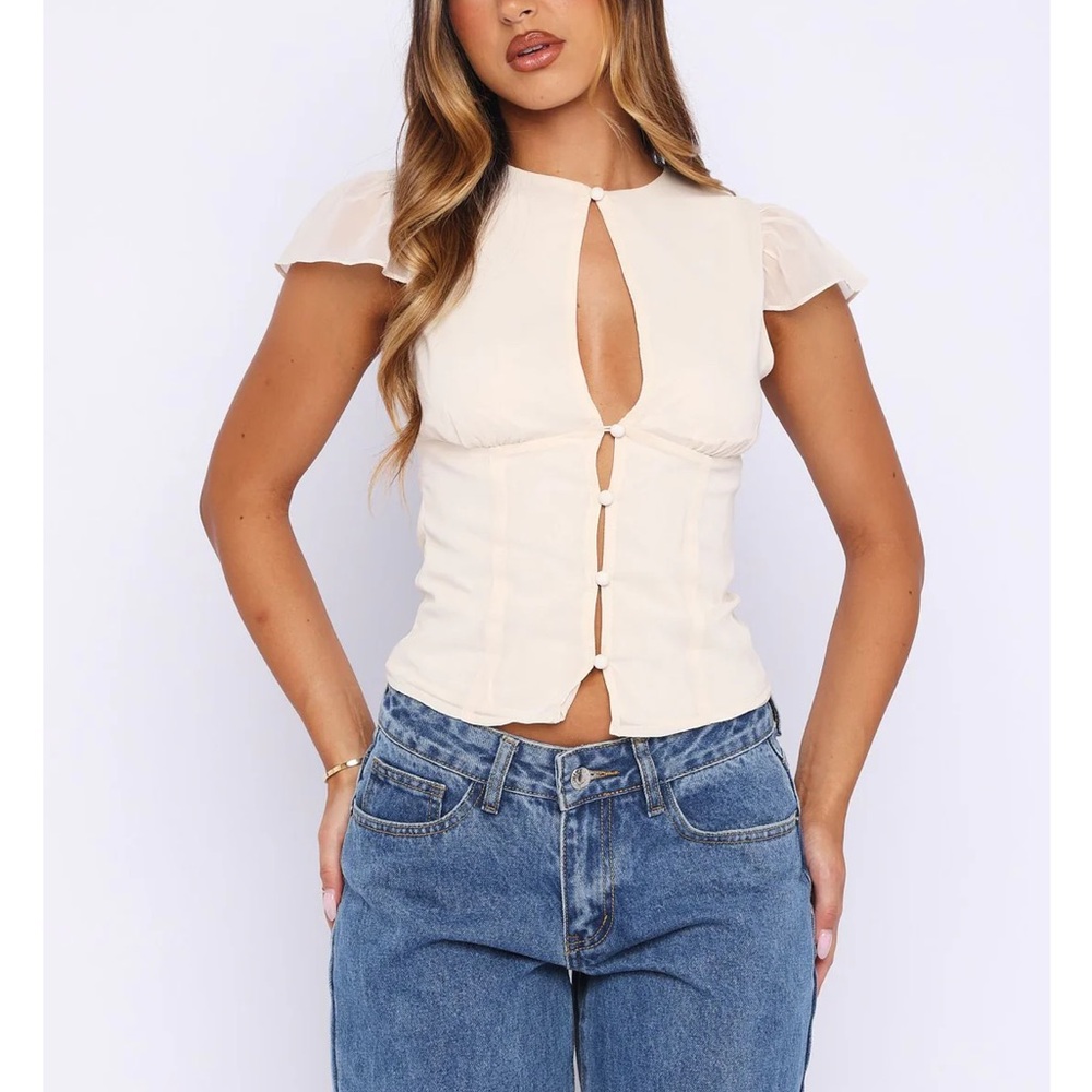 White Fox Boutique Cream Keyhole Blouse